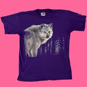 Vintage 90s Harlequin Nature Graphics Wolf Purple Medium